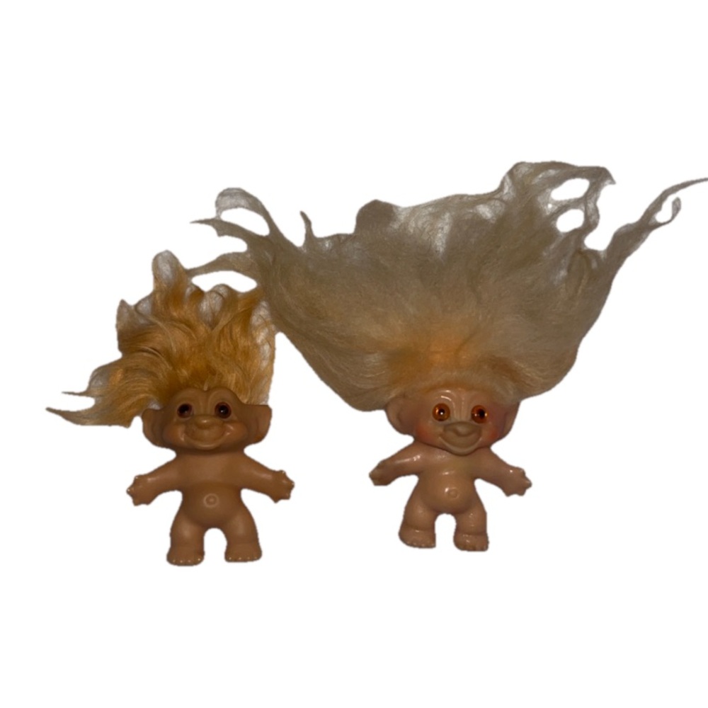 Set of 2 DAM Vintage 60s 3" Troll Dolls Thomas DAM Denmark Amber Glass Eyes